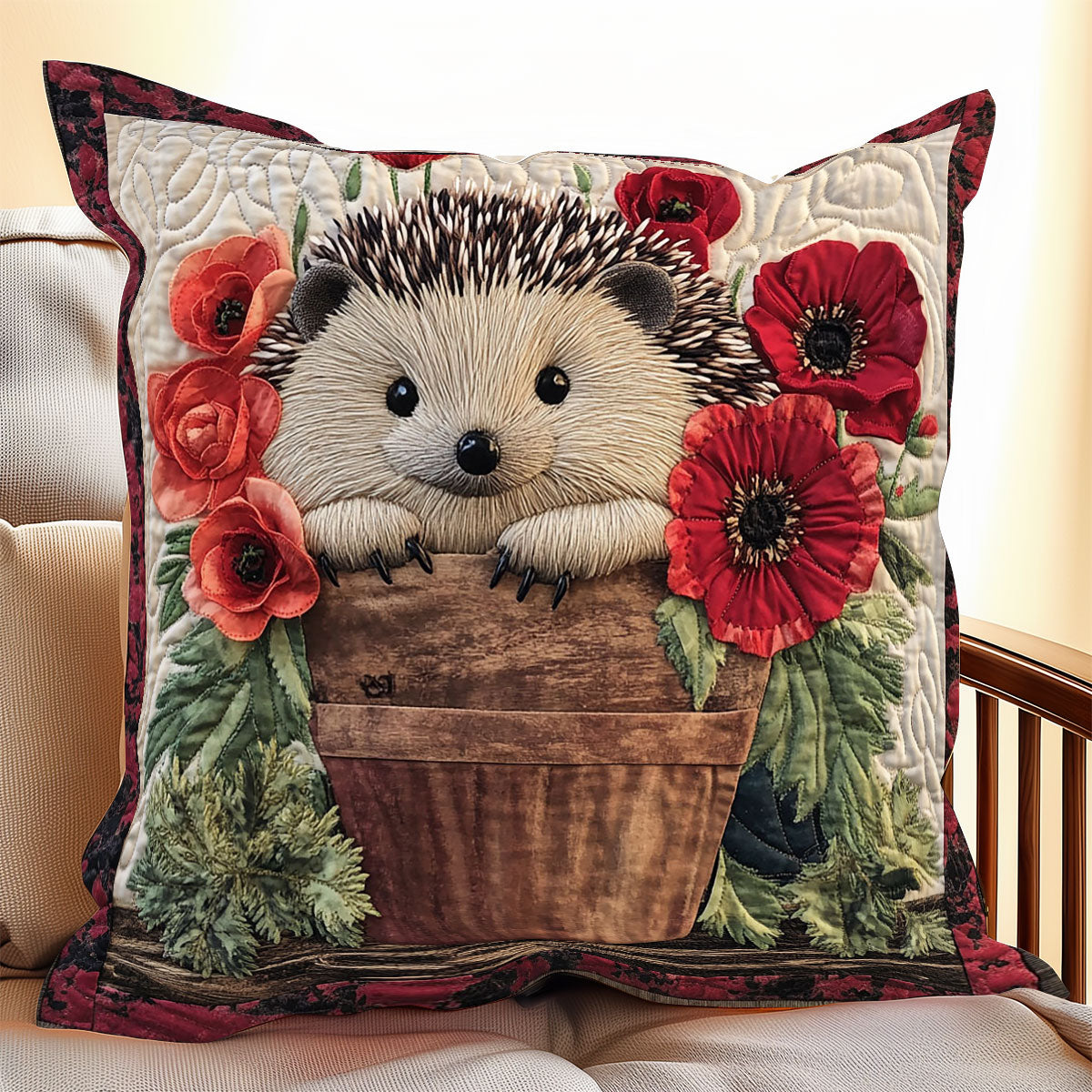 Red Pot Hedgehog Pillow Case Durable and Washable Pillow Case for Home Use