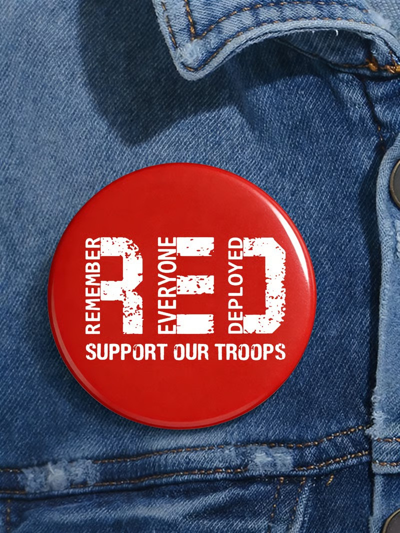 RED Remember Everyone Deployed Button Pin Support Our Troops Patriotic Badge Best Gift For Veterans