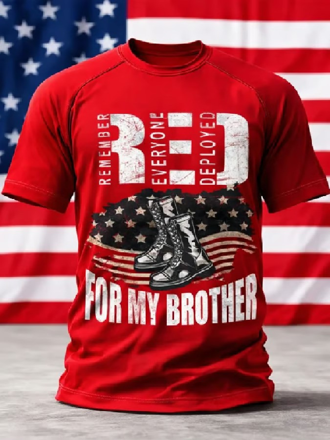 RED Remember Everyone Deployed For My Brother T-Shirt Military Boot Shirt Best Gift For Brothers