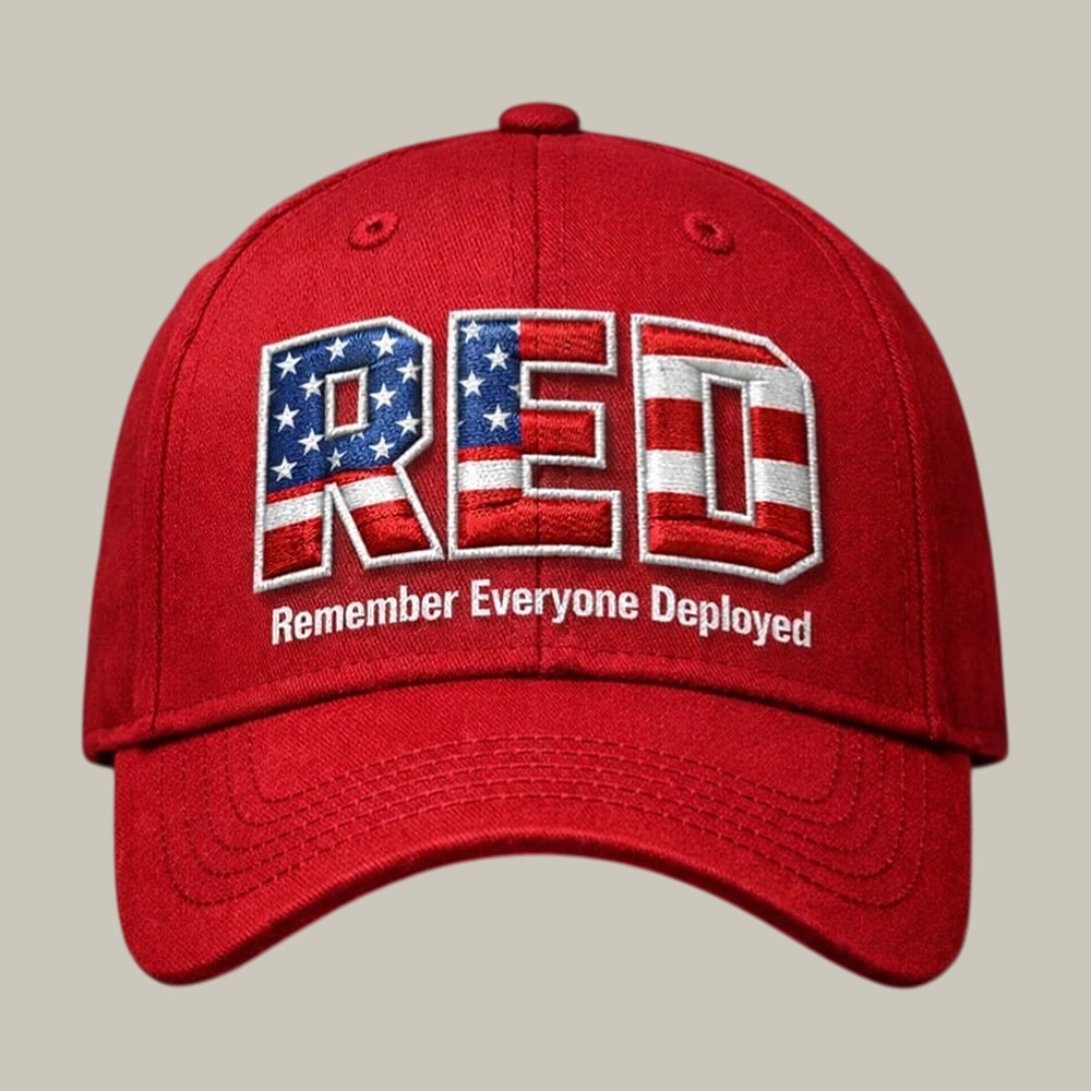 RED Remember Everyone Deployed Hat American Flag Lettering Baseball Cap Veteran's Day Gift