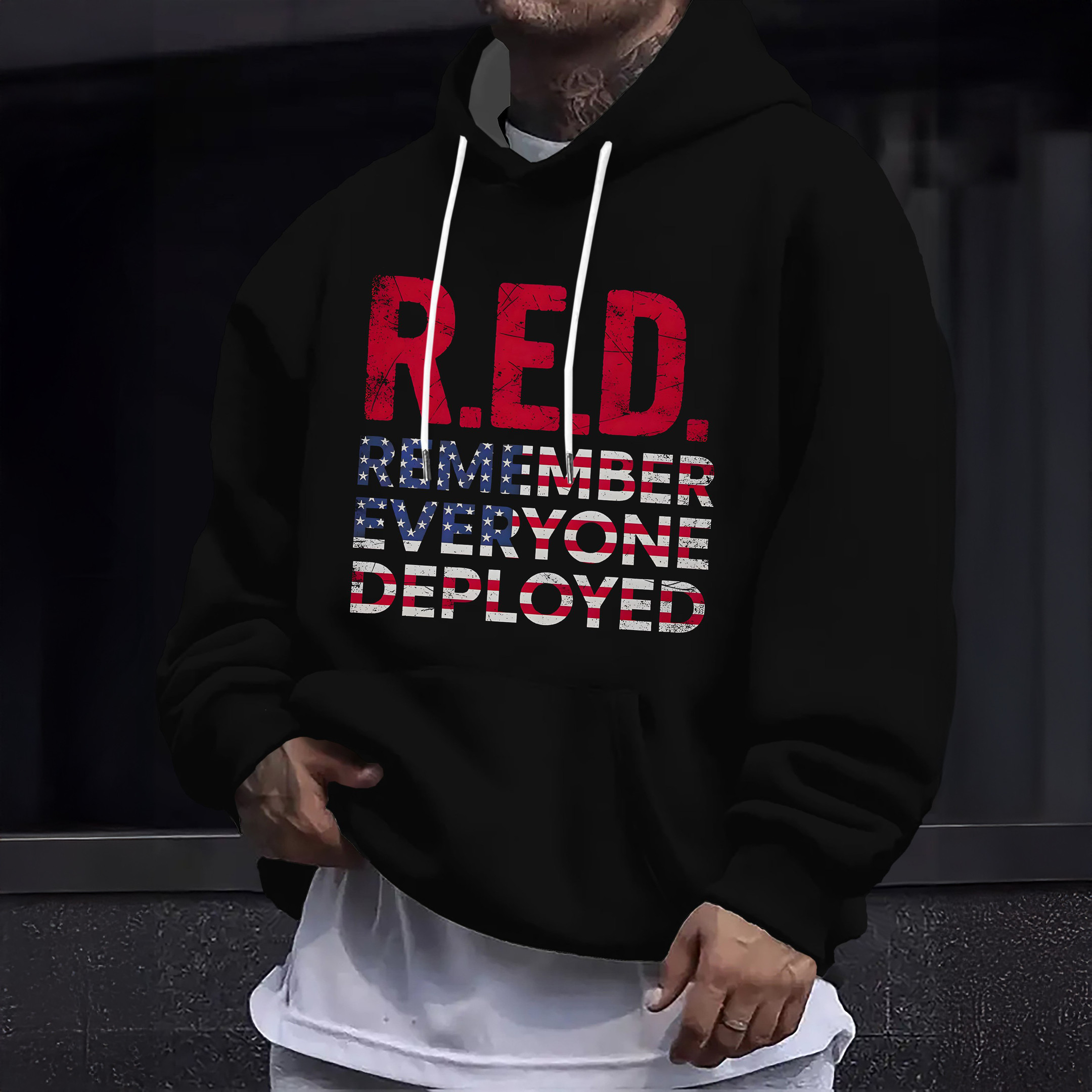 RED Remember Everyone Deployed Hoodie We Wear Red On Friday Hooded Sweatshirt Retired Vet Gift