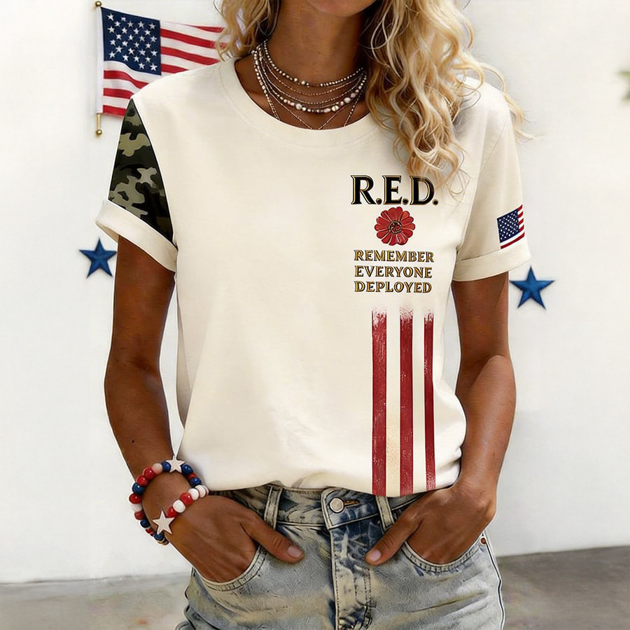 Red Remember Everyone Deployed T-Shirt We Wear Red On Fridays Clothes Gift For Her