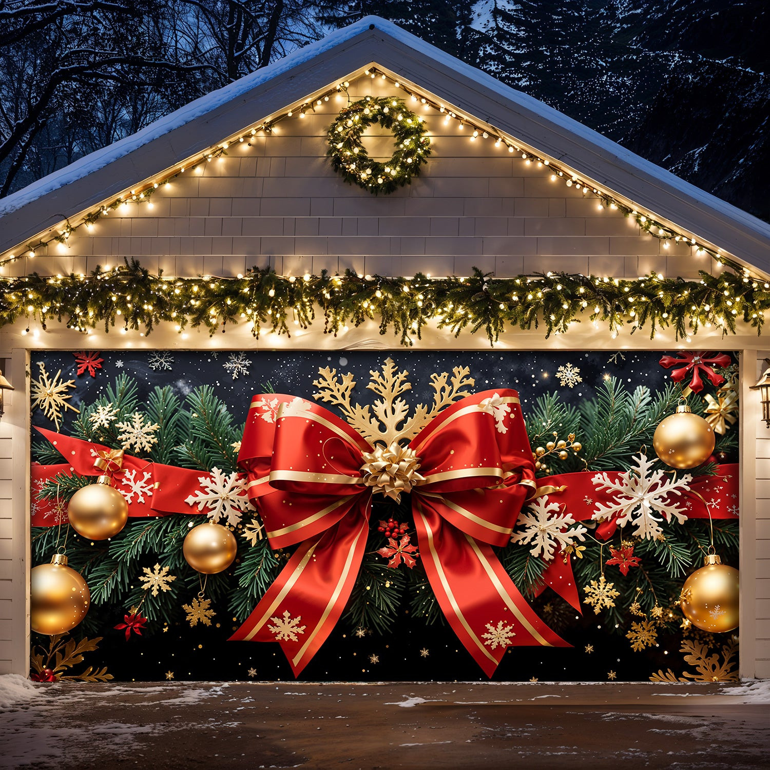 Red Ribbon Magic Wrapped In Joy Christmas Garage Door Banner Holiday Home Decor Xmas Presents