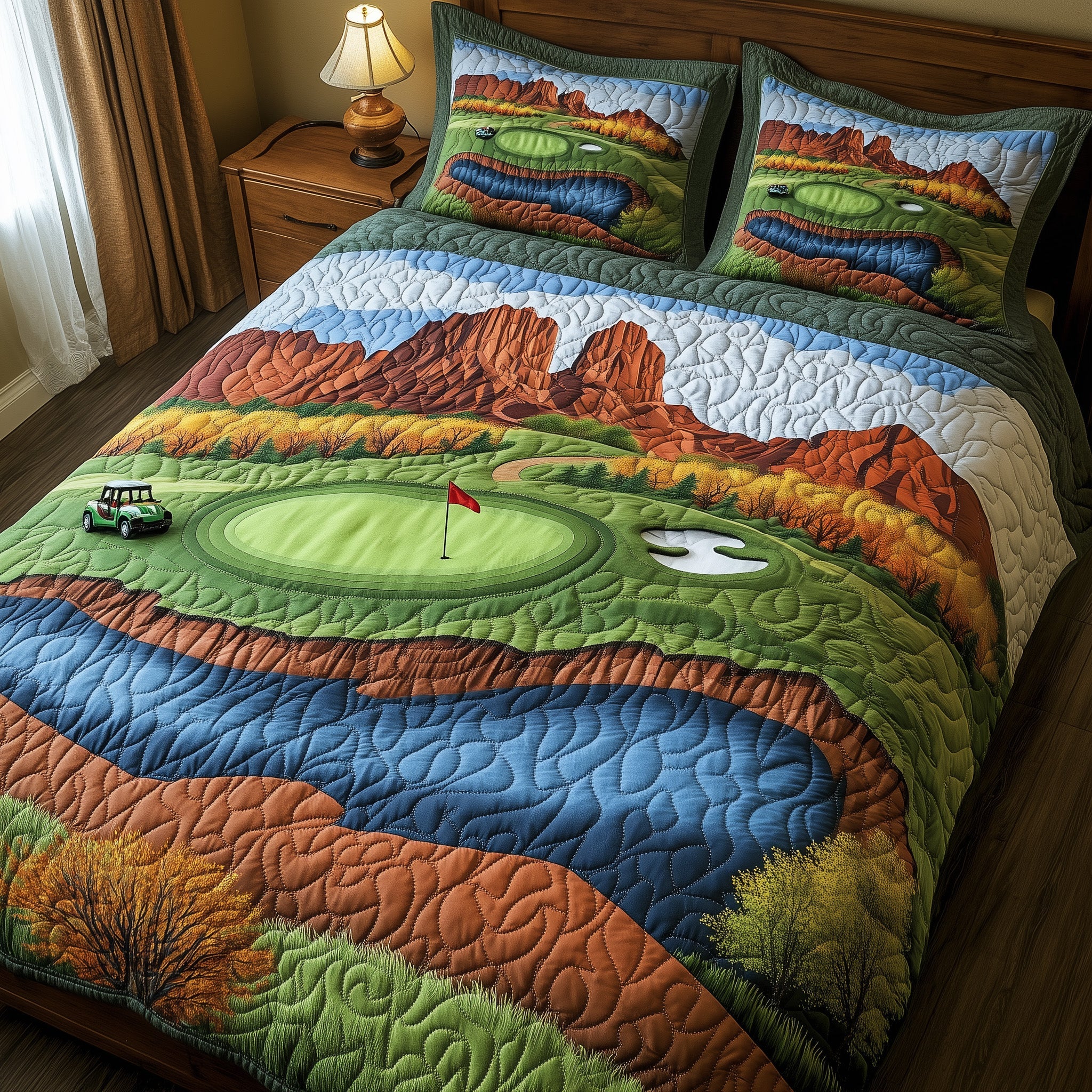 Red Rock Fairway Quilted Bedding Set Duvet Cover Merchandise Unique Golf Gifts For Him