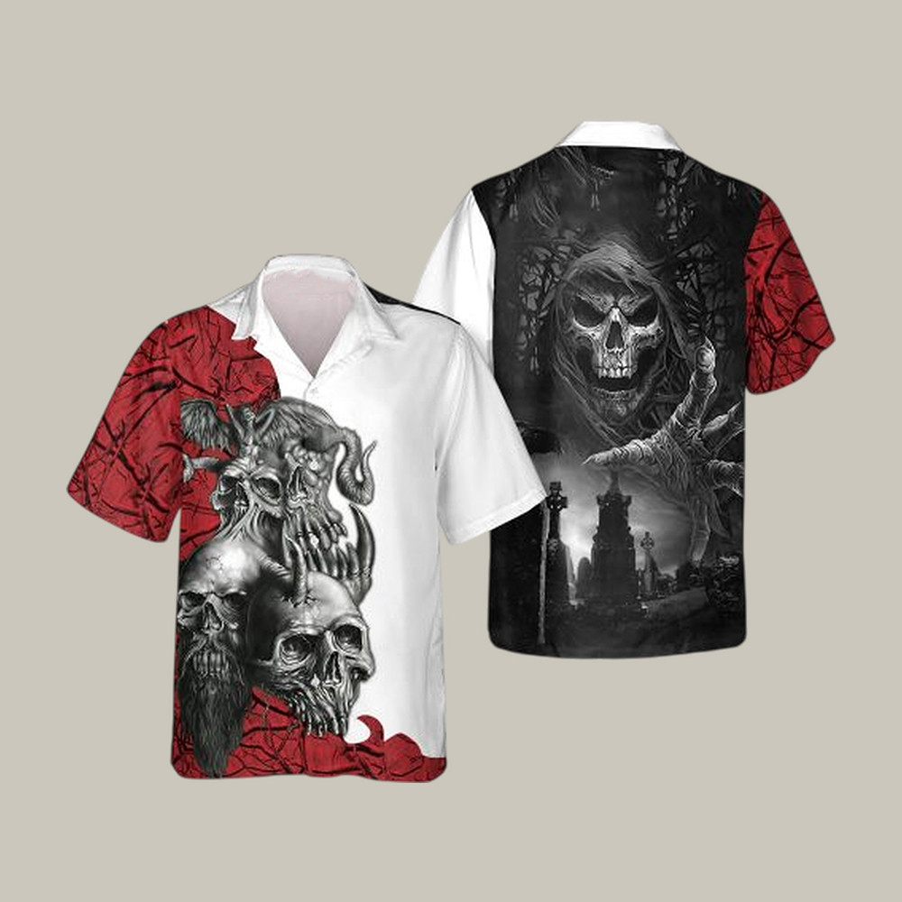 Red Roots Skull Hawaiian Shirt Haunted Graphic Tee Best Present For Horror Lovers