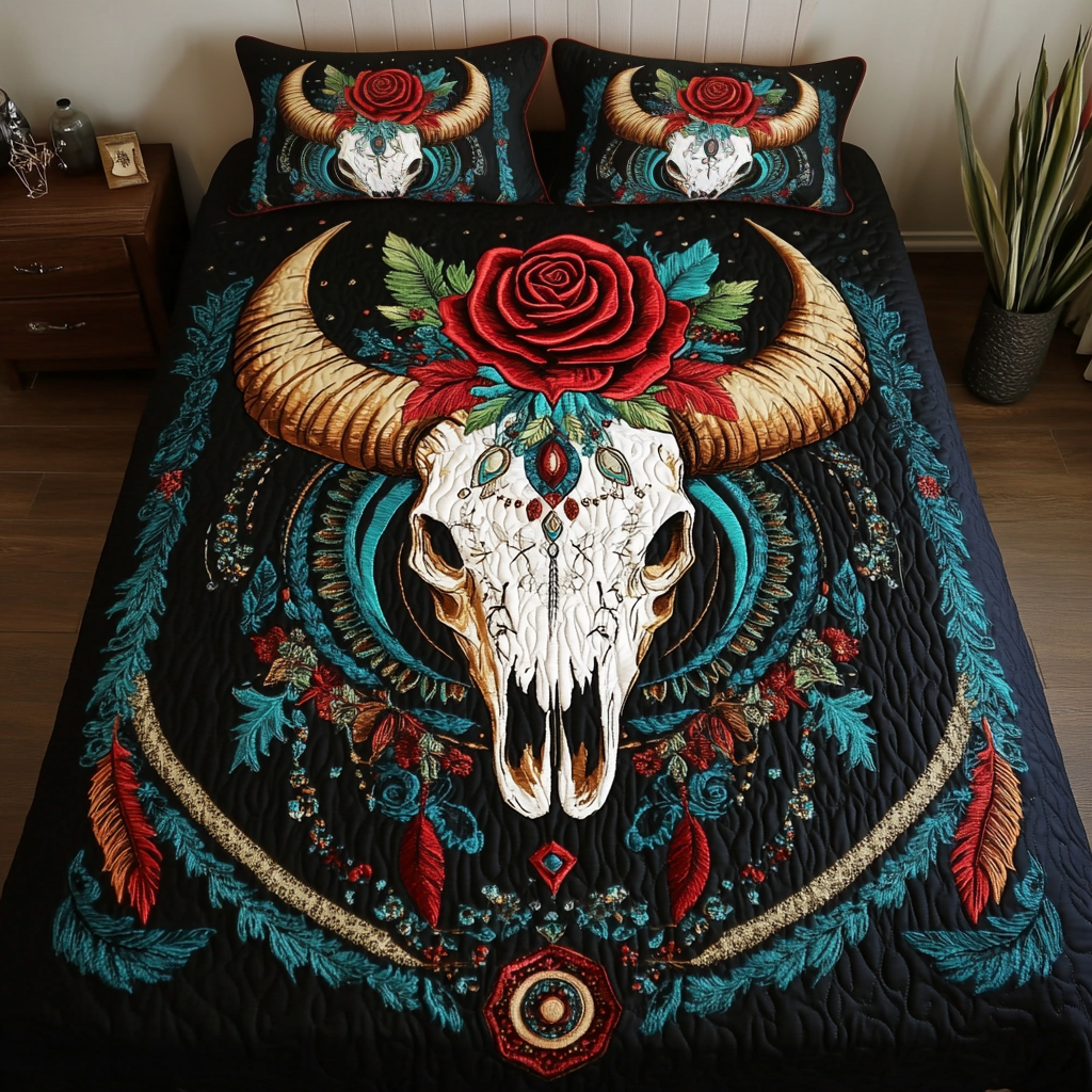 Red Rose Spirit Quilted Bedding Set Ultra-Soft Bedding Set for a Hotel-Like Experience