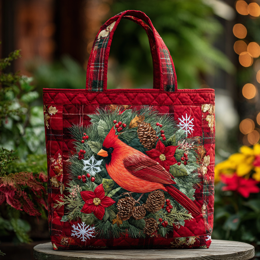 Red Songbird Quilted Tote Bag Cardinal Christmas Gift Ideas