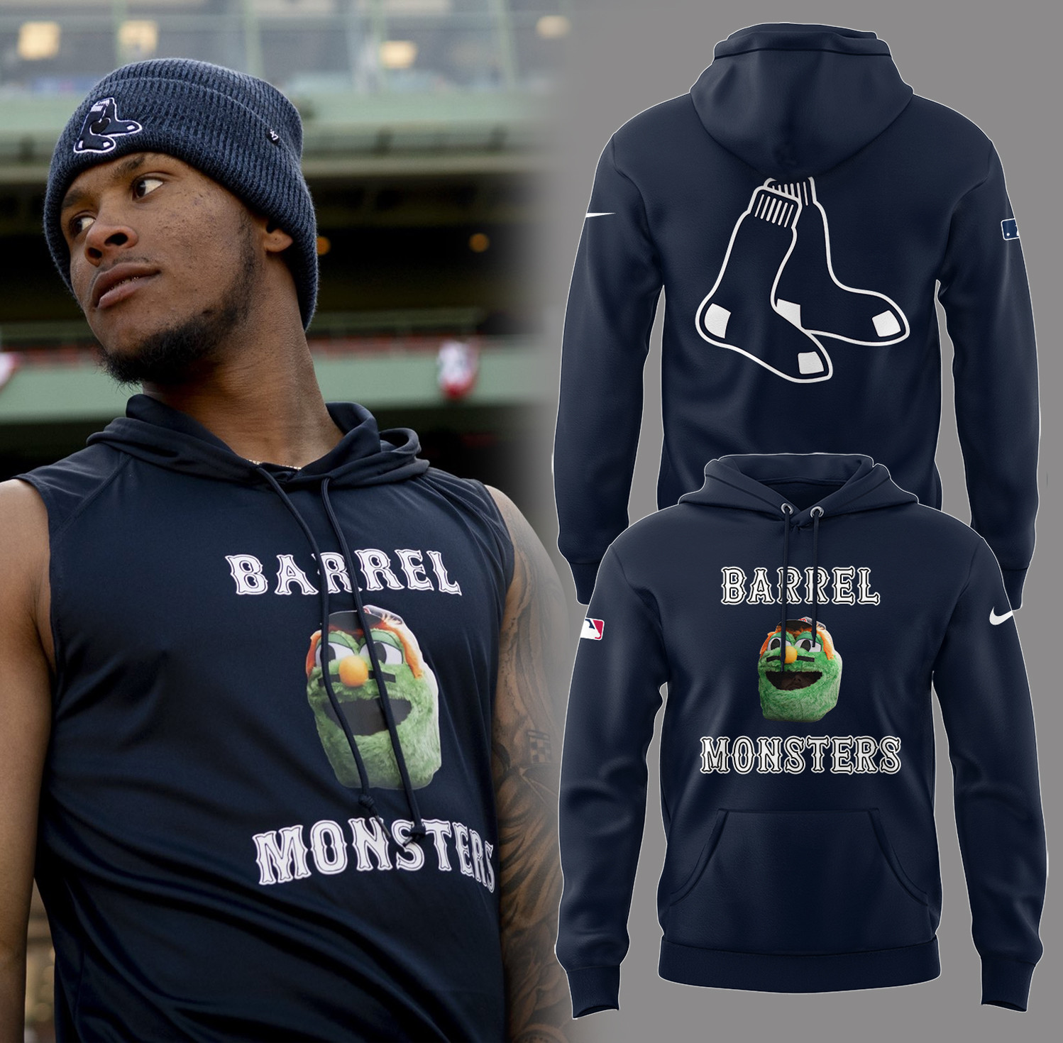 Red Sox Baseball 2025 Limited "Barrel Monsters" Navy Hoodie Best Gifts For Baseball Lovers