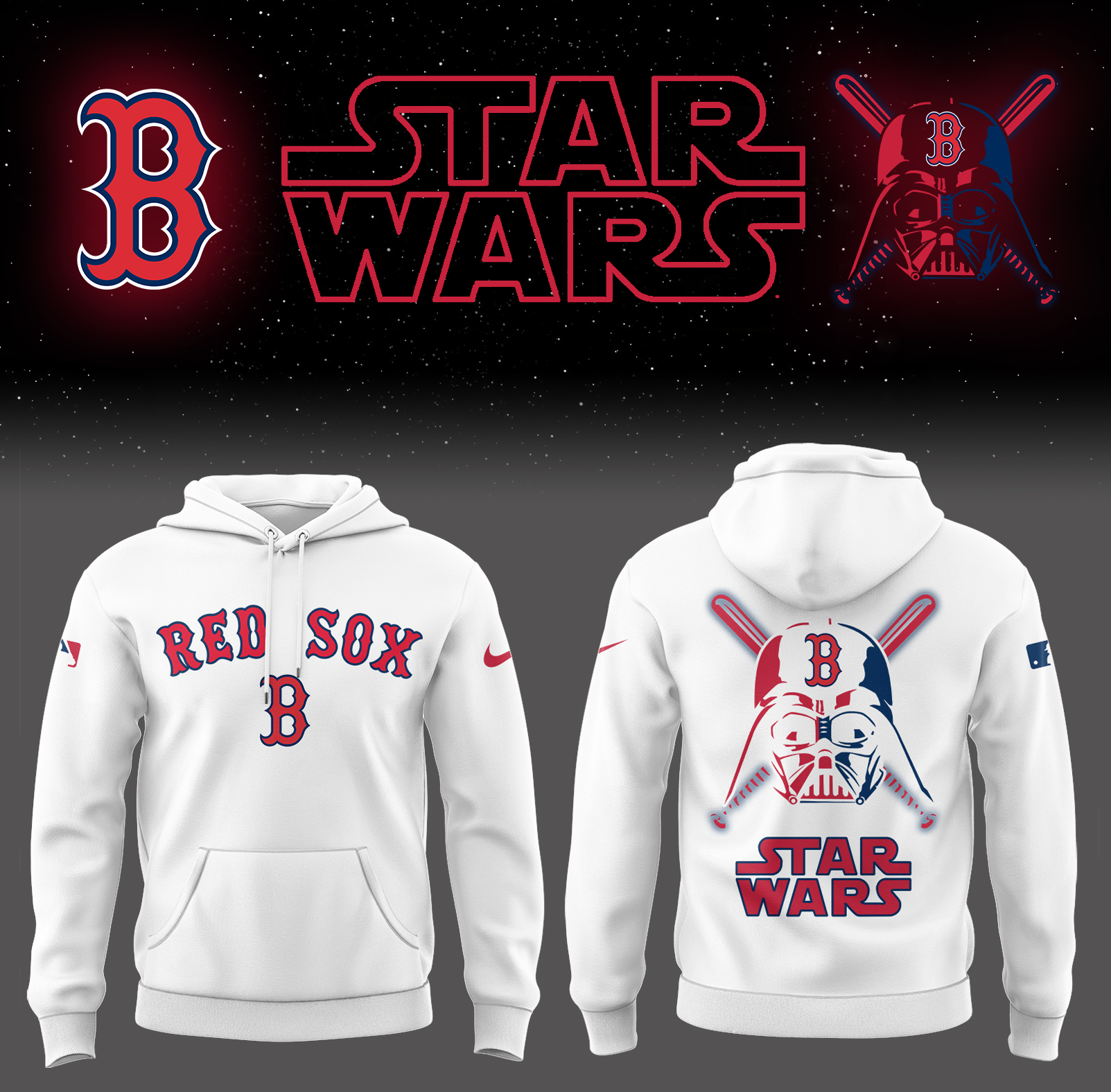 Red Sox Baseball 2025 Red Sox x Star Wars White Hoodie Gifts For Baseball Players