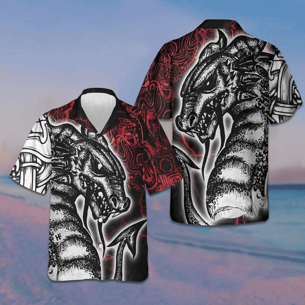 Red Tattoo Dragon Hawaiian Shirt Men's Button Down Shirts For Summer Gifts For Son