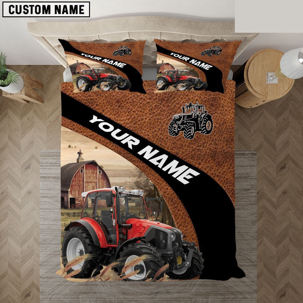 Red Tractor On The Farm Customized Name Red Barn Bedding Set Farmhouse Bedding Set