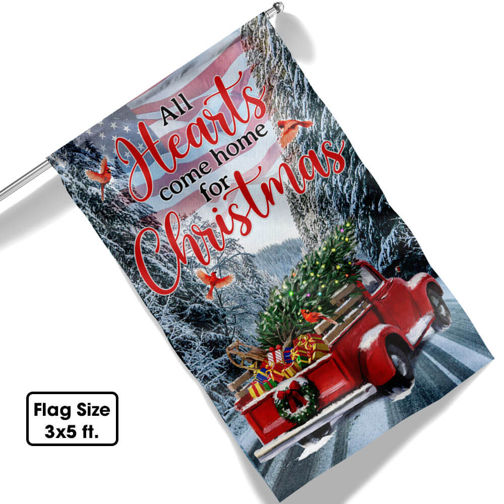 Red Truck American Flag All Hearts Come Home For Christmas Flag