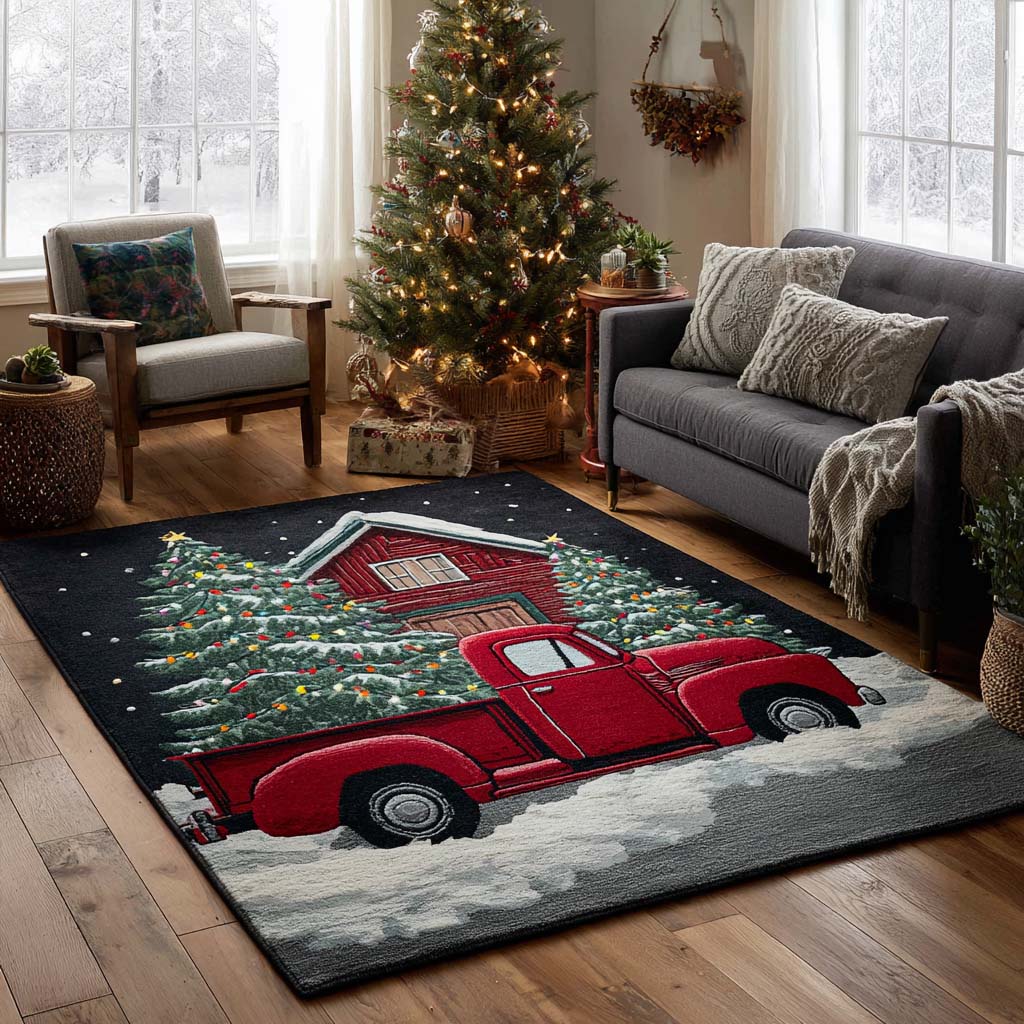 Red Truck Area Rug  Large Rugs For Living Room Christmas Gifts For Parent In Laws