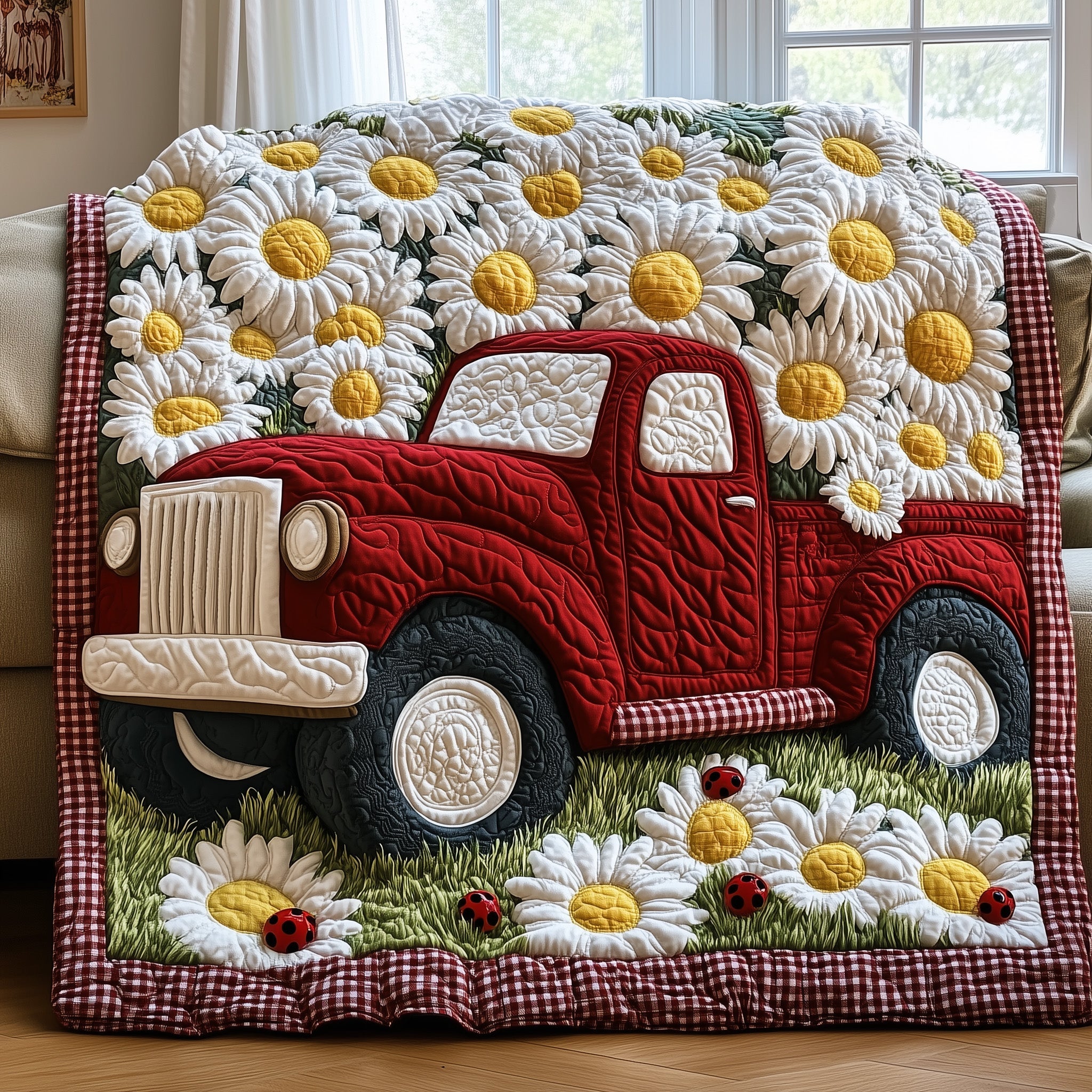 Red Truck Blooms Quilted Blanket Merchandise Throw BlanketTeenage Daughter Christmas Gift Ideas