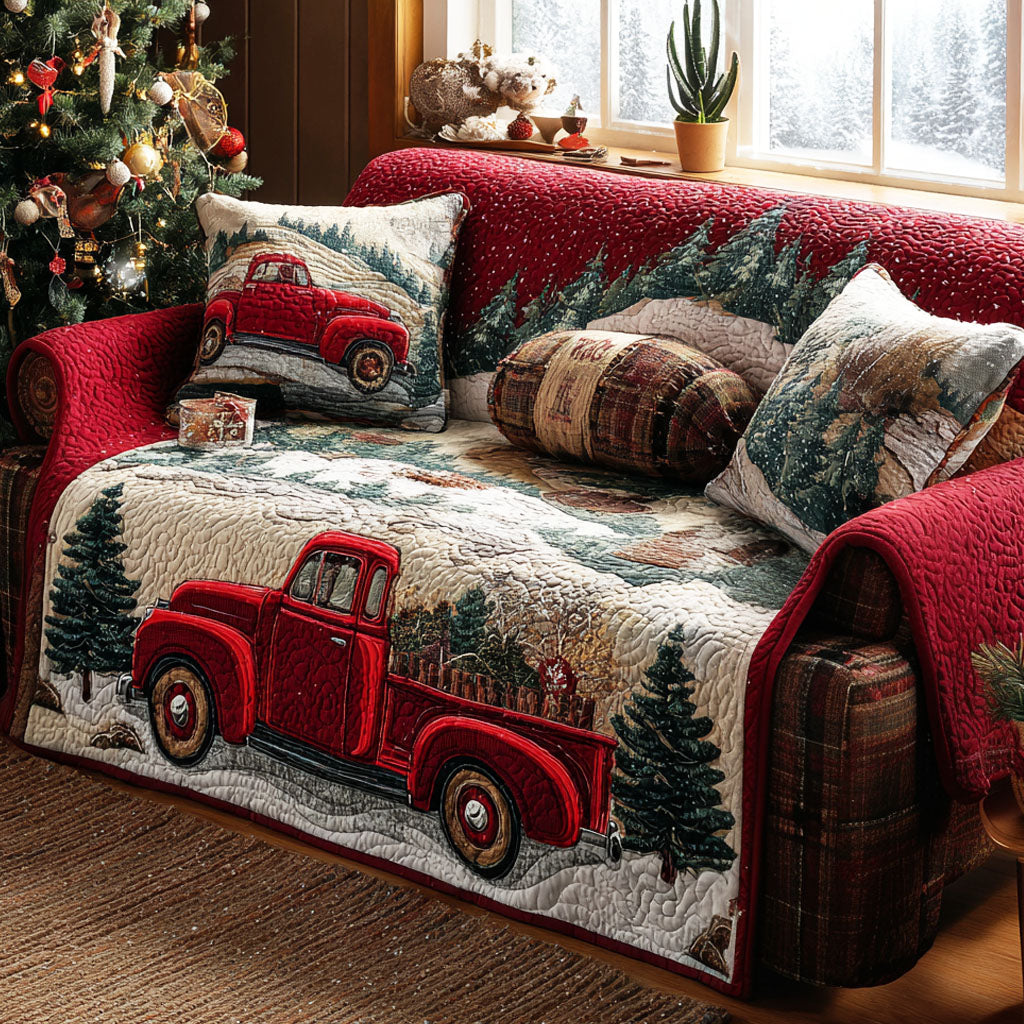 Red Truck Cabin Quilted Sofa Cover Christmas Sofa Cover Birthday Gifts For Friends