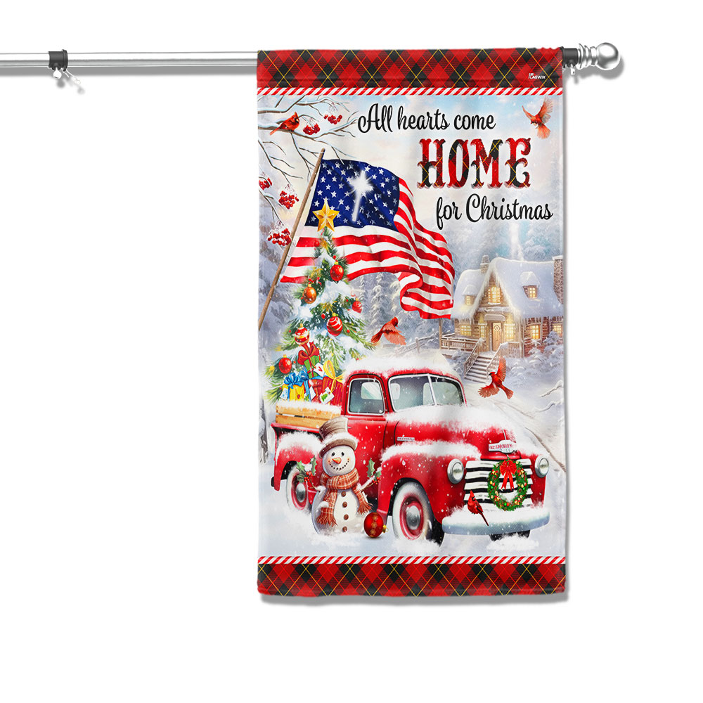Red Truck Christmas Flag All Hearts Come Home For Christmas