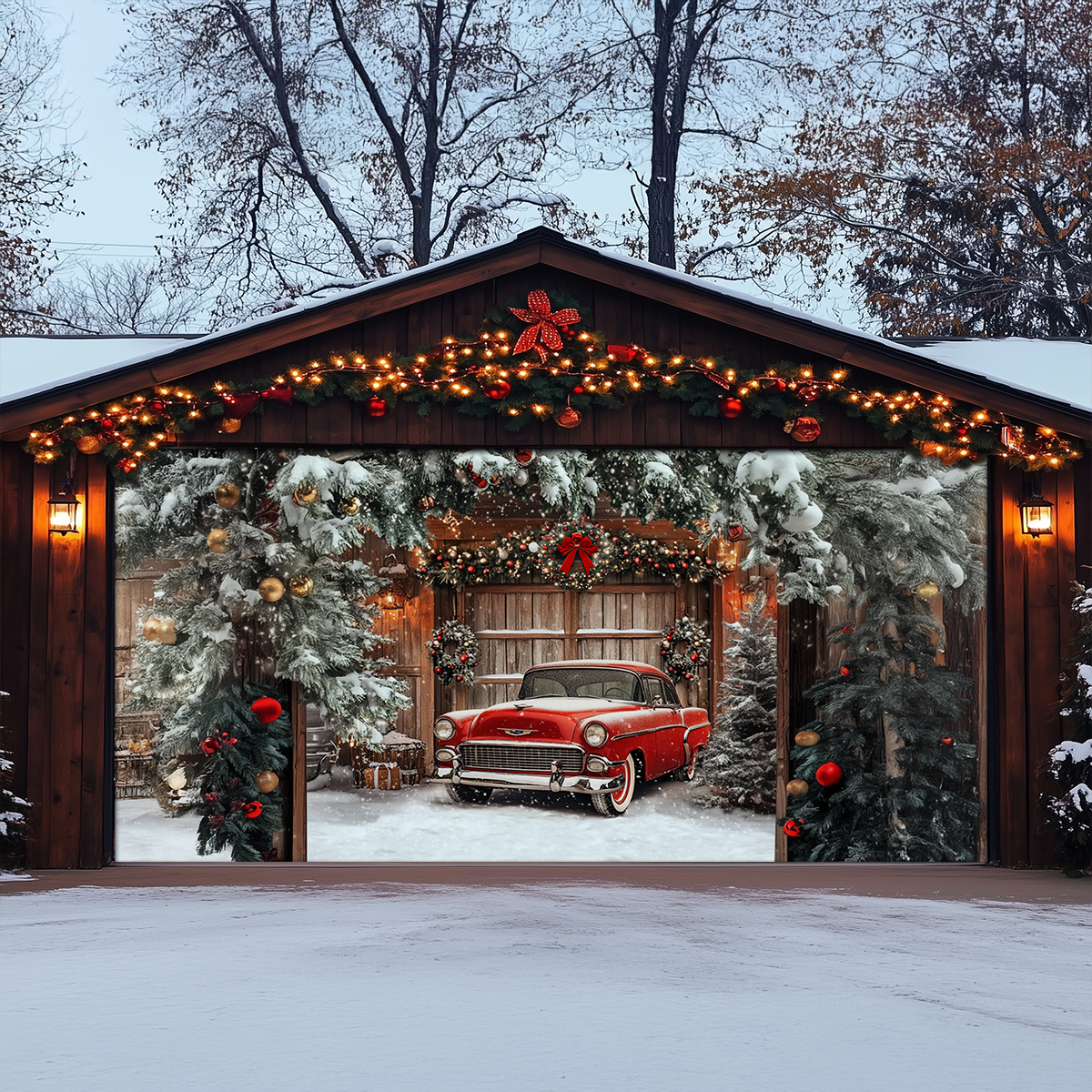 Red Truck Christmas Garage Door Banner Christmas Decorations Xmas Gifts For Truck Lovers