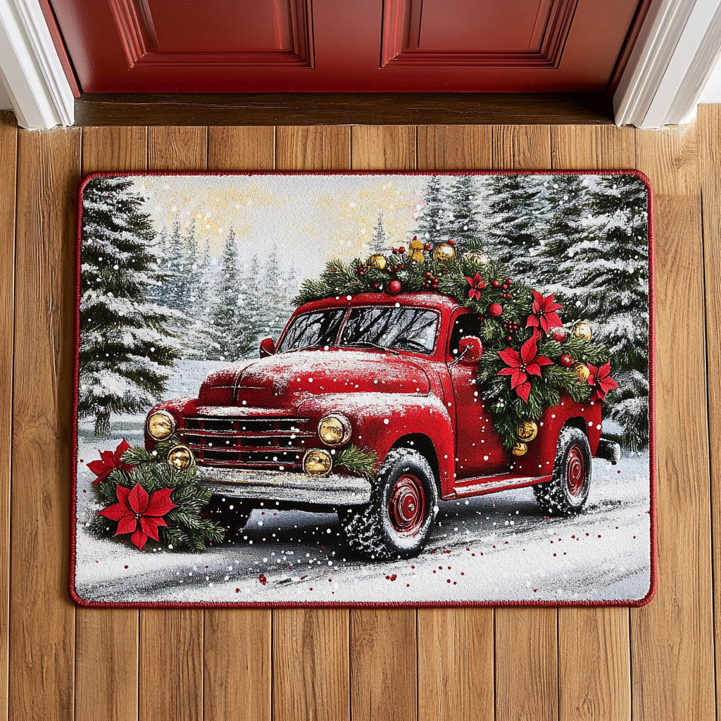 Red Truck Glow Doormat Perfect Gift For Friends and Family on Christmas Day