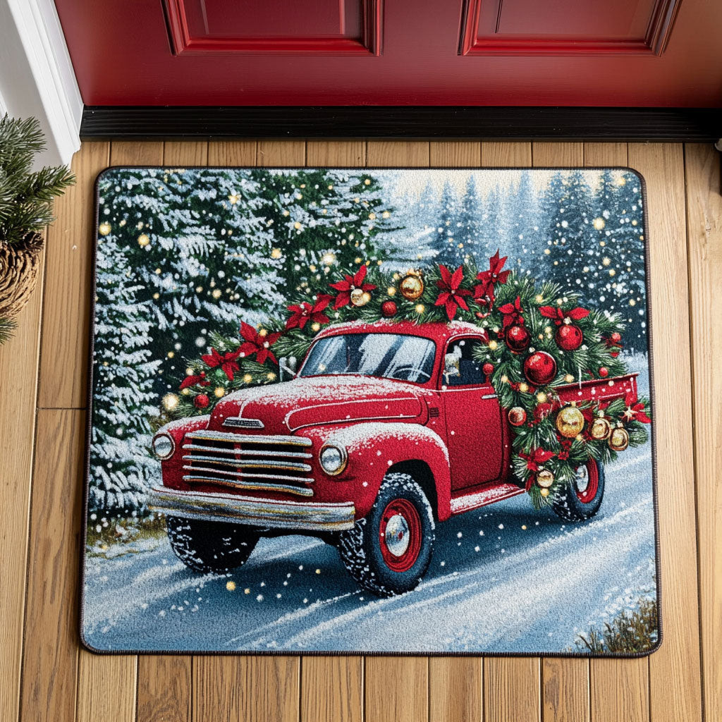 Red Truck Glow Doormat Perfect Gift For Friends and Family on Christmas Day