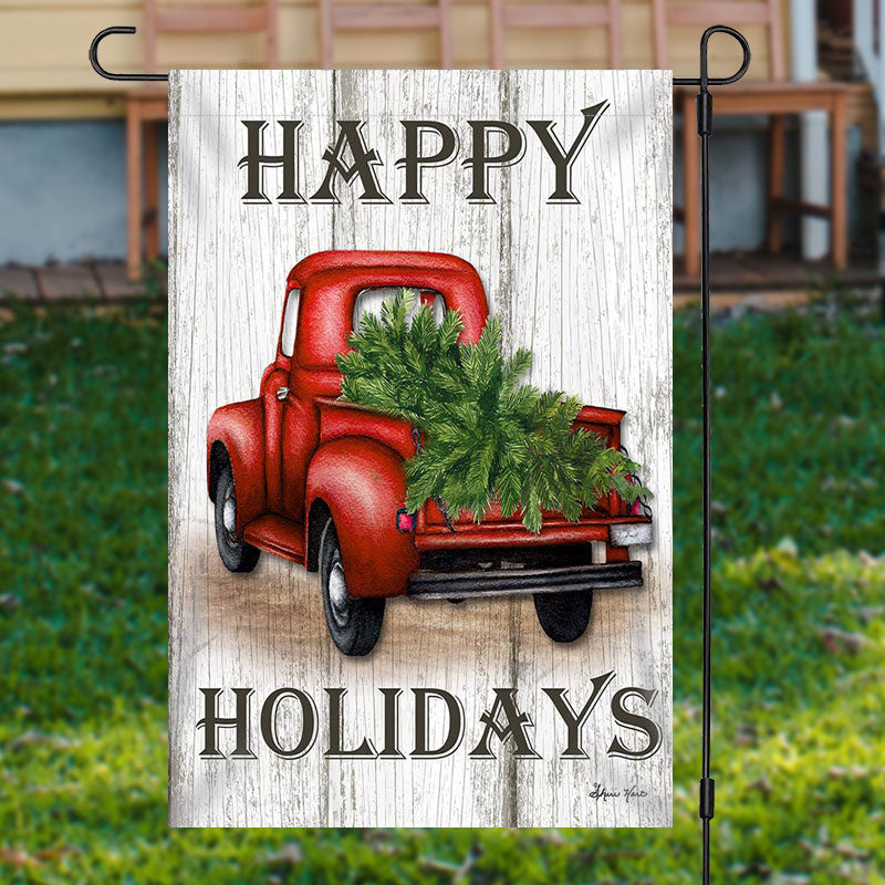 Red Truck Happy Holidays Christmas Flag Outdoor Decor Christmas Truck Gifts For Driver