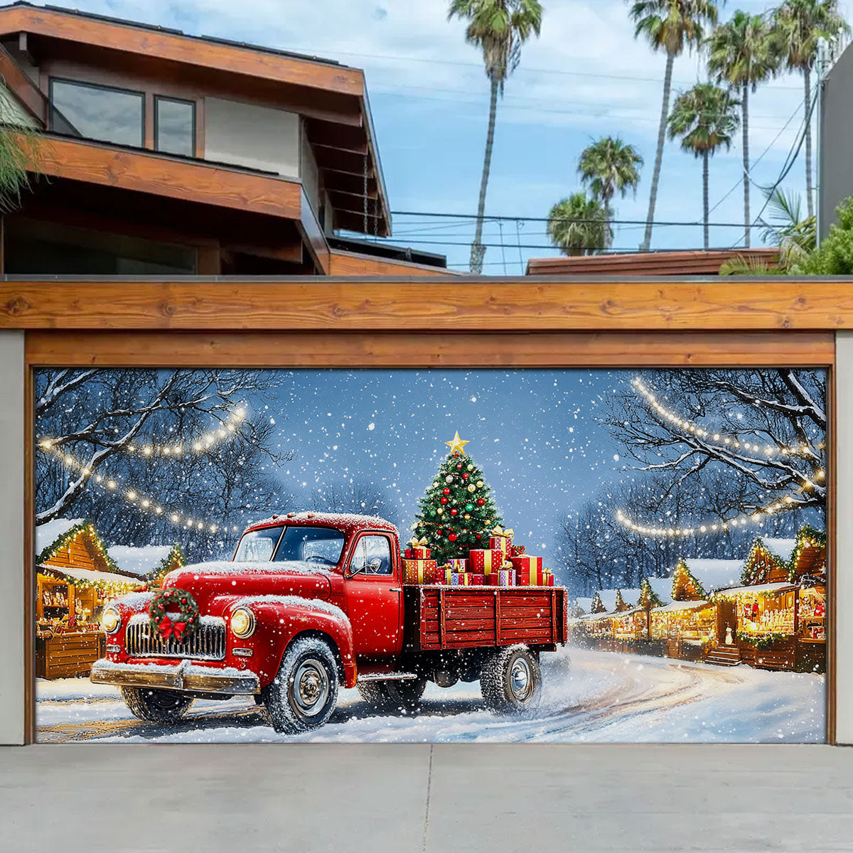 Red Truck Holiday Christmas Garage Door Banner Outside Christmas Decor Truck Lover Xmas Gifts