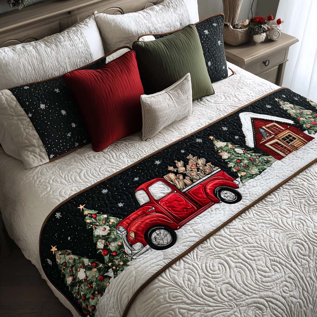 Red Truck Quilted Bed Runner Christmas Holiday Decor Christmas Gift Ideas 2025