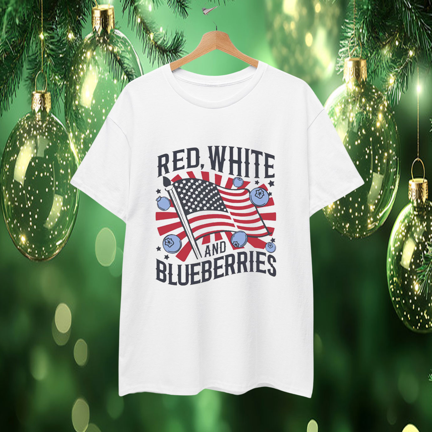 Red, White And Blueberries America Flag T-Shirt