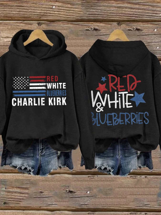 Red White And Blueberries Merch Black Hoodie Charlie Kirk 47 TPUSA Freedom Hoodie