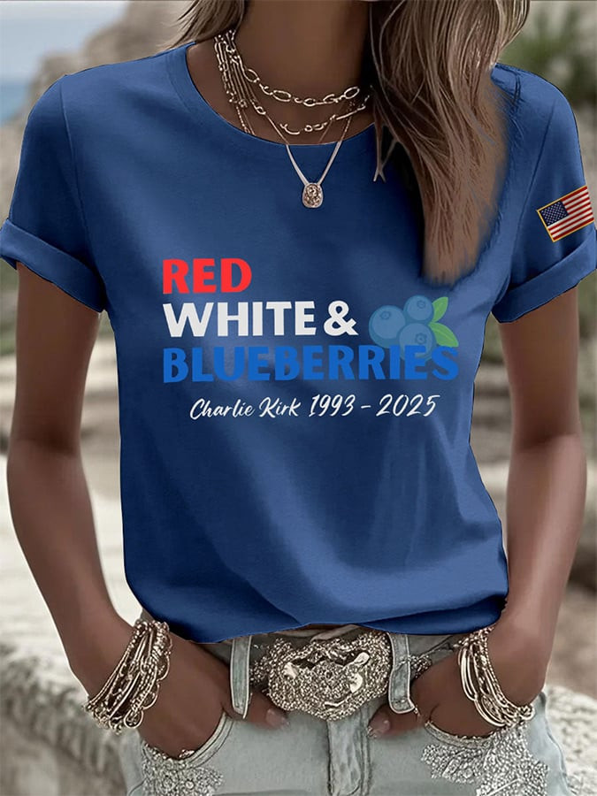 Red White And Blueberries Merch Blue T-Shirt 1993 2025 Charlie Kirk 47 TPUSA Freedom Shirt