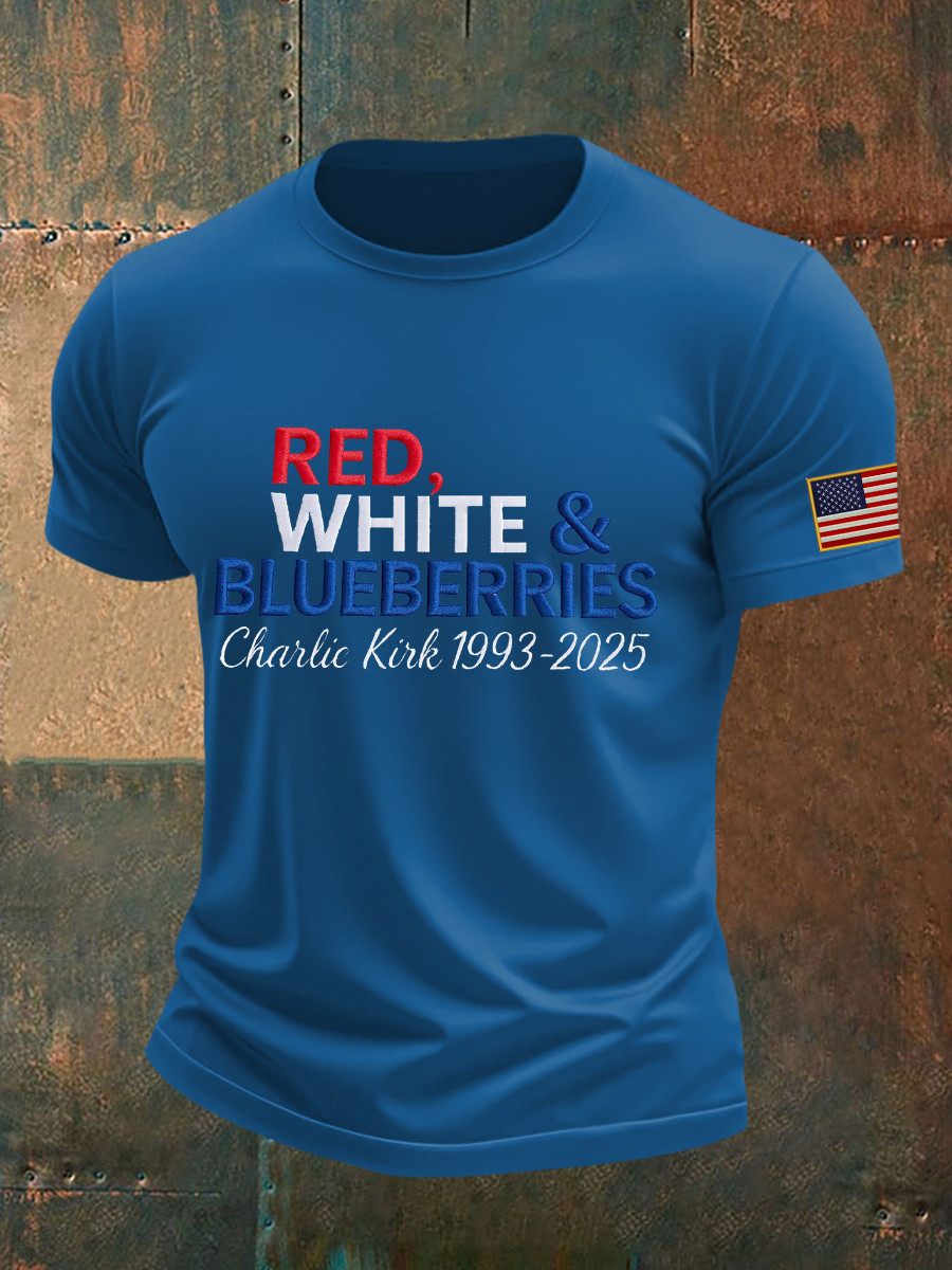 Red White And Blueberries Merch Blue T-Shirt Charlie Kirk 1993 2025 USA Charlie Kirk Apparel