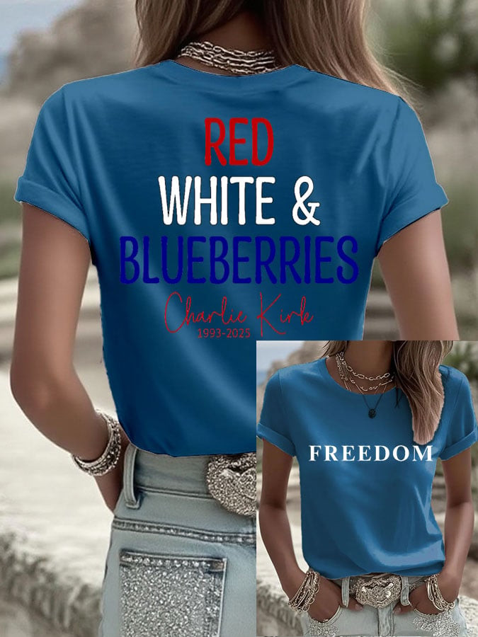 Red White And Blueberries Merch Blue T-Shirt Freedom Signed 1993 2025 Live Free Charlie Kirk