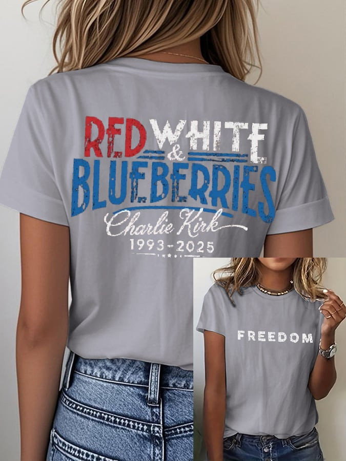 Red White And Blueberries Merch Grey T-Shirt Freedom Signed Charlie Kirk 1993 2025 CK 47 Merch