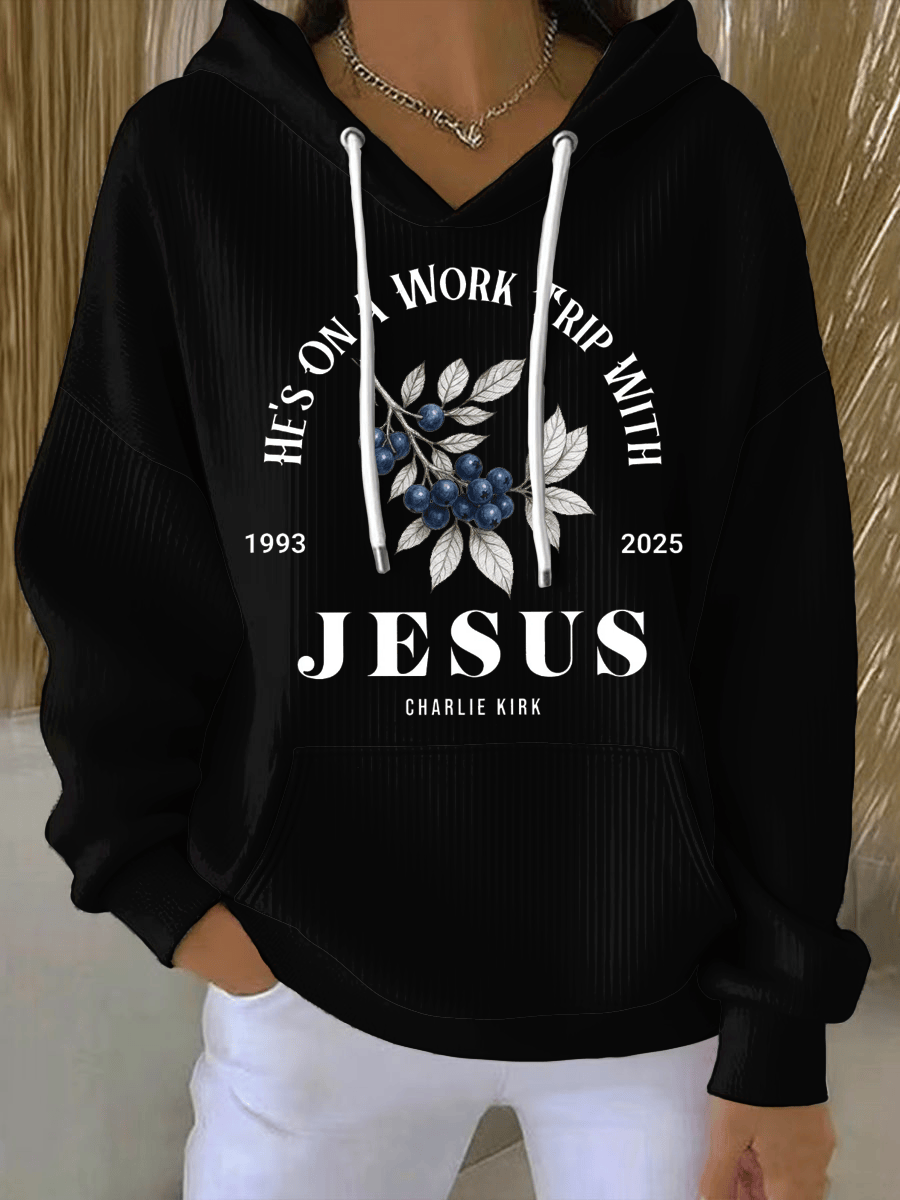 Red White And Blueberries Merch Hoodie He's On A Work Trip With Jesus 2025 Charlie Kirk Apparel