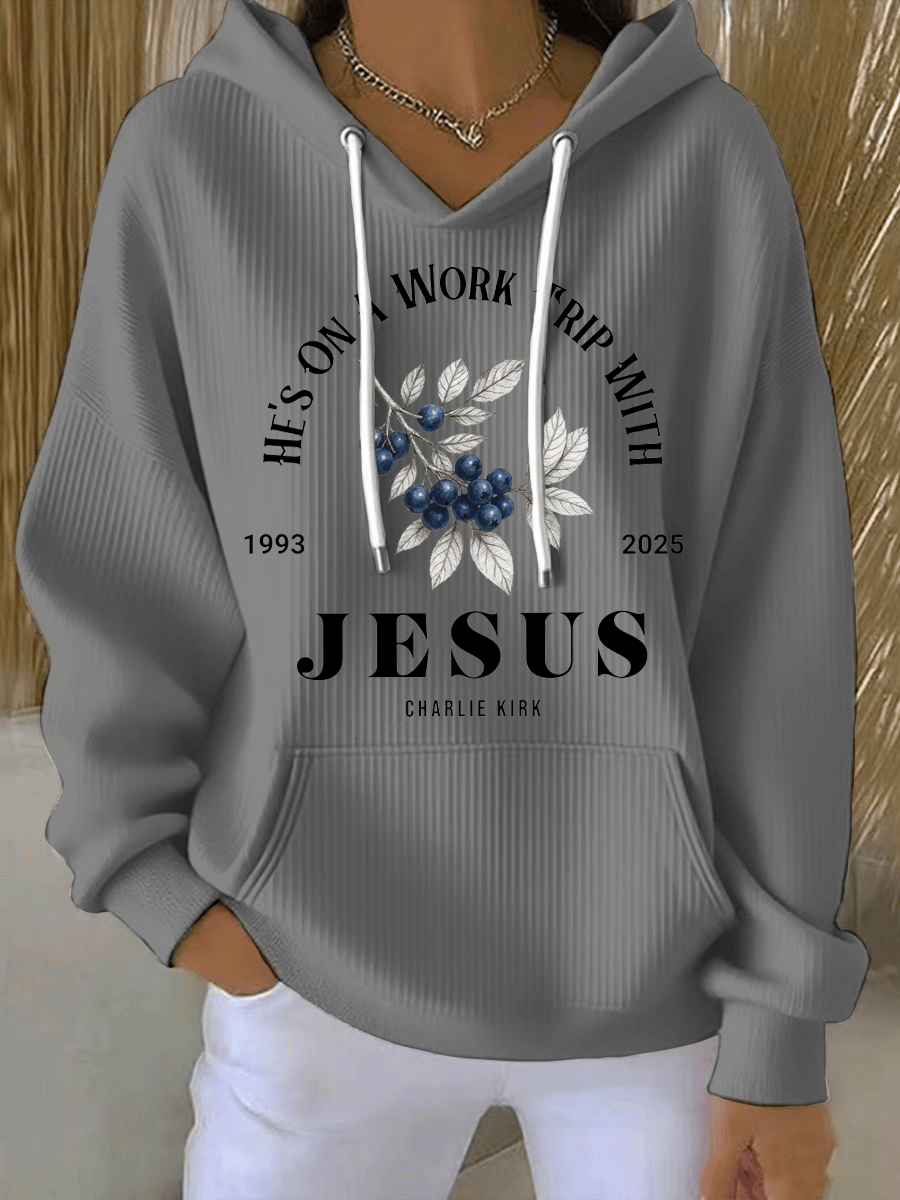 Red White And Blueberries Merch Hoodie He's On A Work Trip With Jesus 2025 Charlie Kirk Clothing