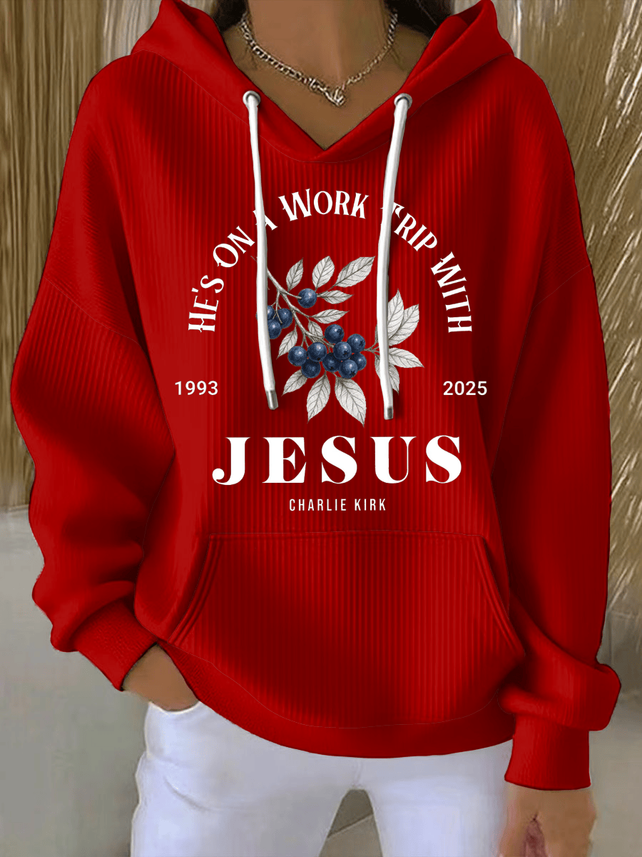 Red White And Blueberries Merch Hoodie He's On A Work Trip With Jesus 2025 Charlie Kirk Gifts