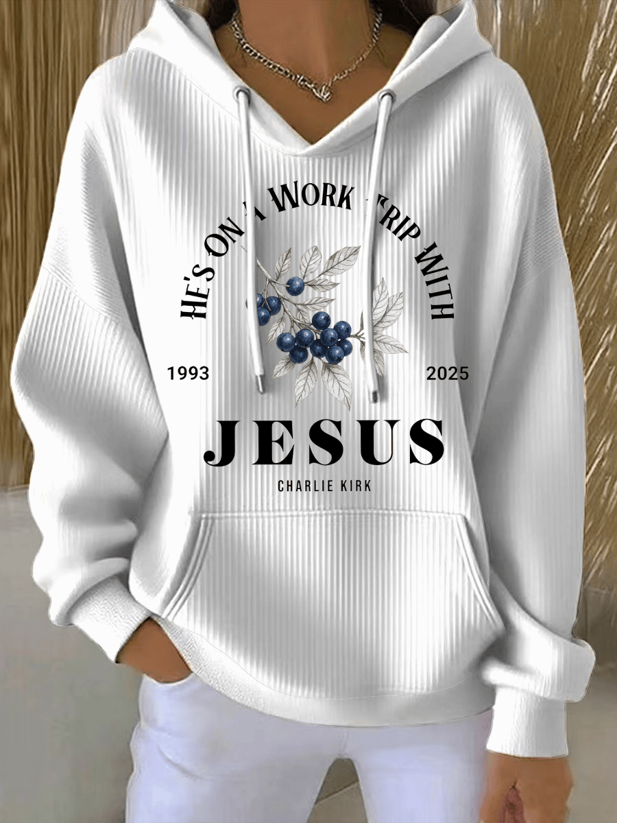 Red White And Blueberries Merch Hoodie He's On A Work Trip With Jesus 2025 Charlie Kirk Shirt