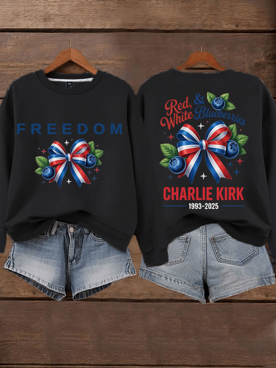 Red White And Blueberries Merch Sweatshirt Freedom Ribbons Best Commemorative Charlie Kirk