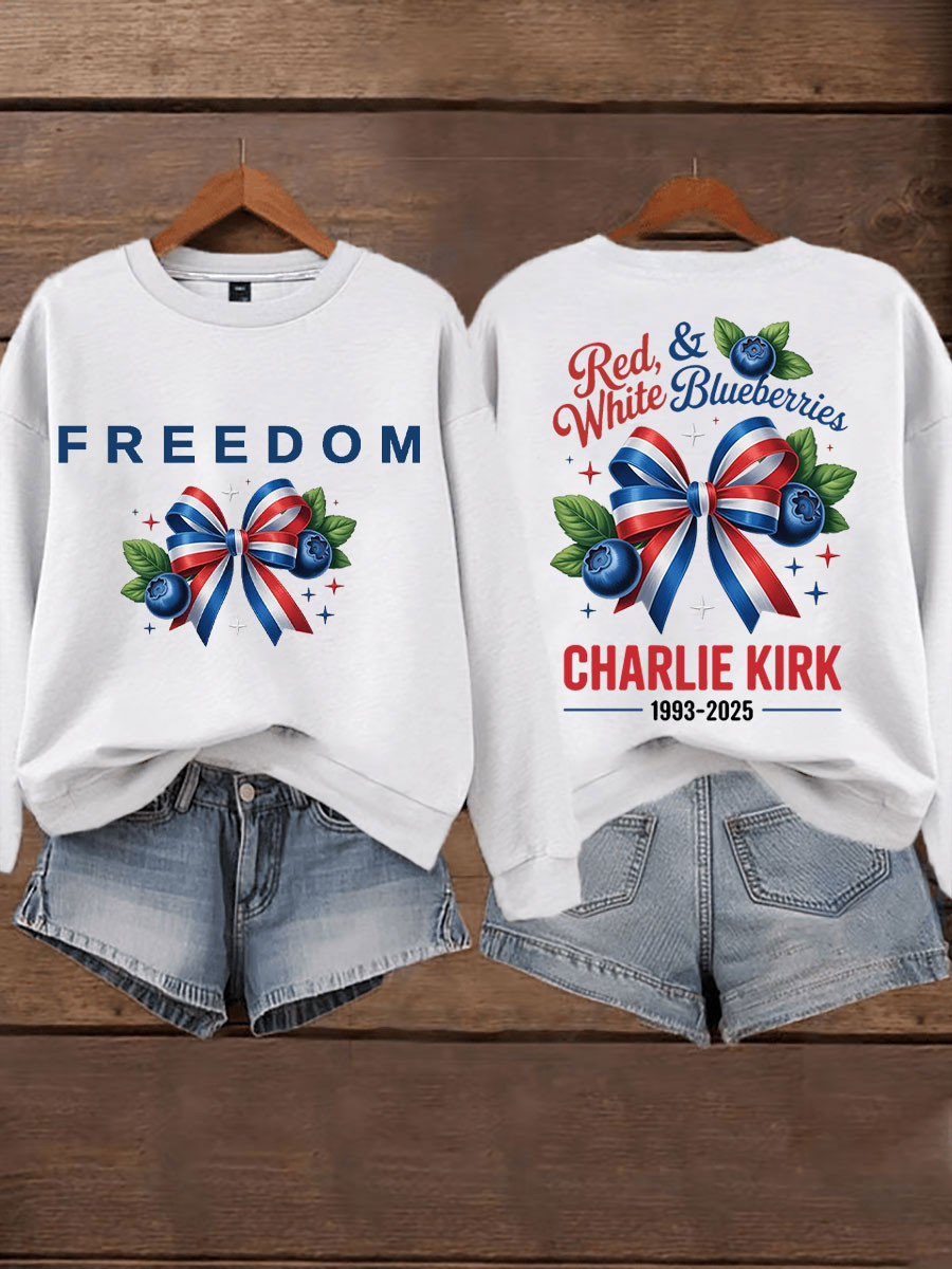 Red White And Blueberries Merch Sweatshirt Freedom Ribbons CK 47 Shirt Charlie Kirk TPUSA
