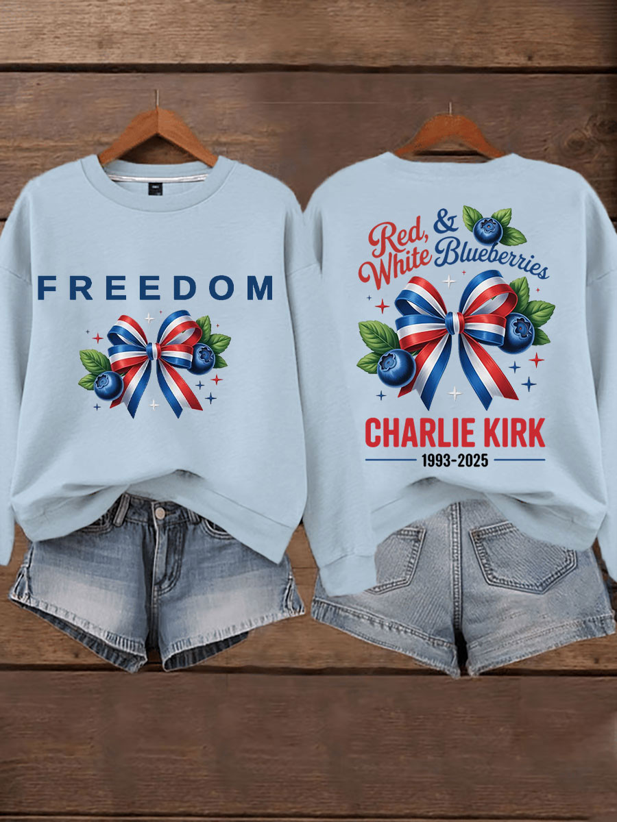 Red White And Blueberries Merch Sweatshirt Freedom Ribbons CK 47 Tribute Shirt Charlie Kirk