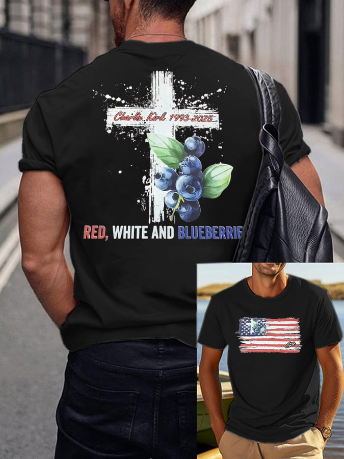 Red White And Blueberries Merch T-Shirt Charlie Kirk 1993 2025 Cross Live Free Charlie Kirk Shirt