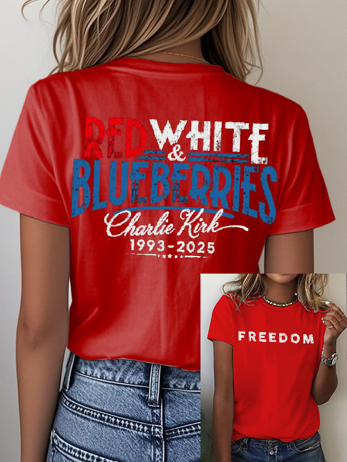 Red White And Blueberries Merch T-Shirt Charlie Kirk 1993 2025 Freedom TPUSA Clothing