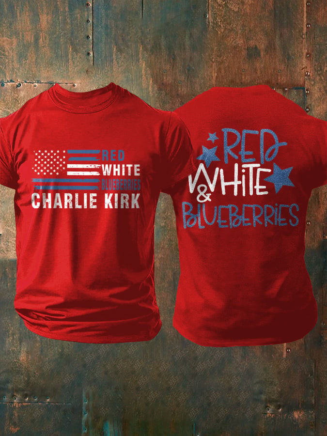 Red White And Blueberries Merch T-Shirt Charlie Kirk U.S Flag Charlie Kirk Live Free Shirt