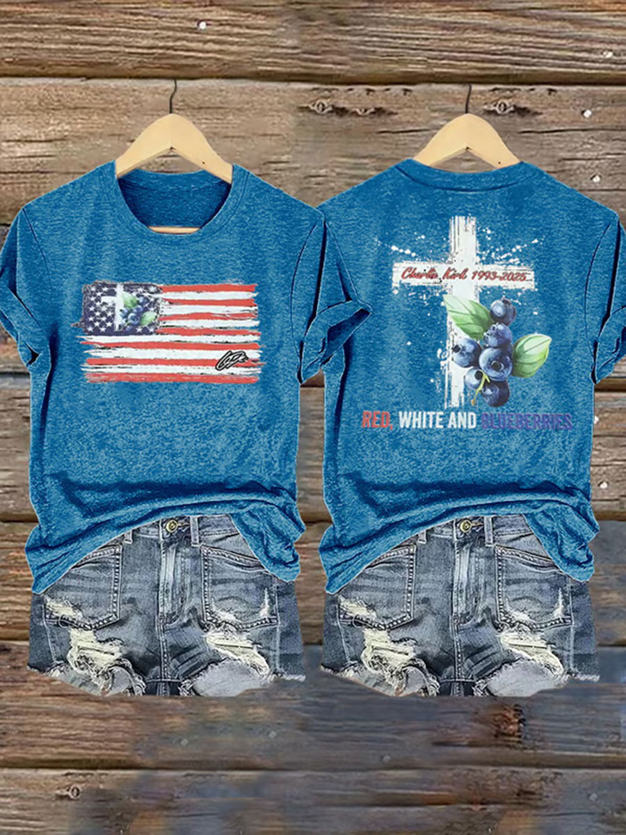 Red White And Blueberries Merch T-Shirt Cross Blueberry USA Flag Memorial 86-45 Shirt