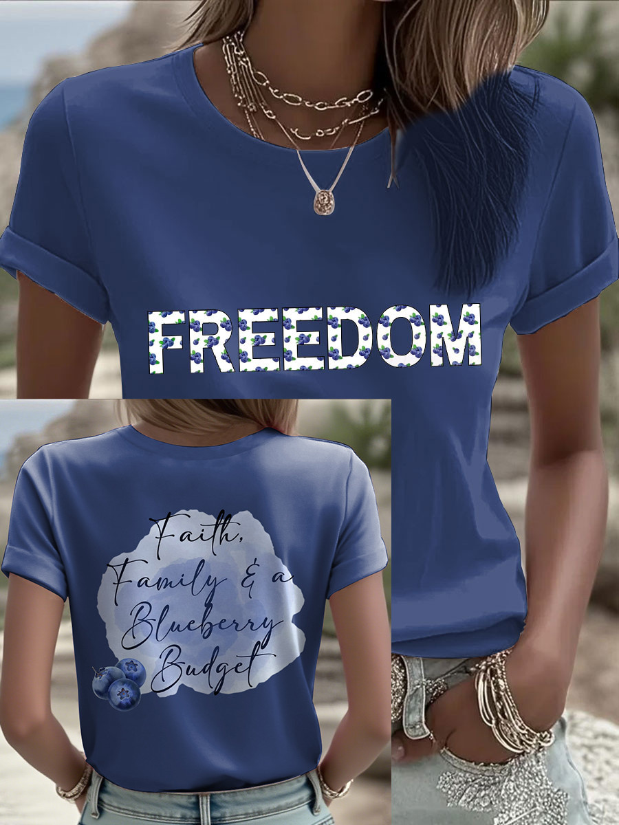 Red White And Blueberries Merch T-Shirt Faith Family Blueberries Budget Kirk Apparel