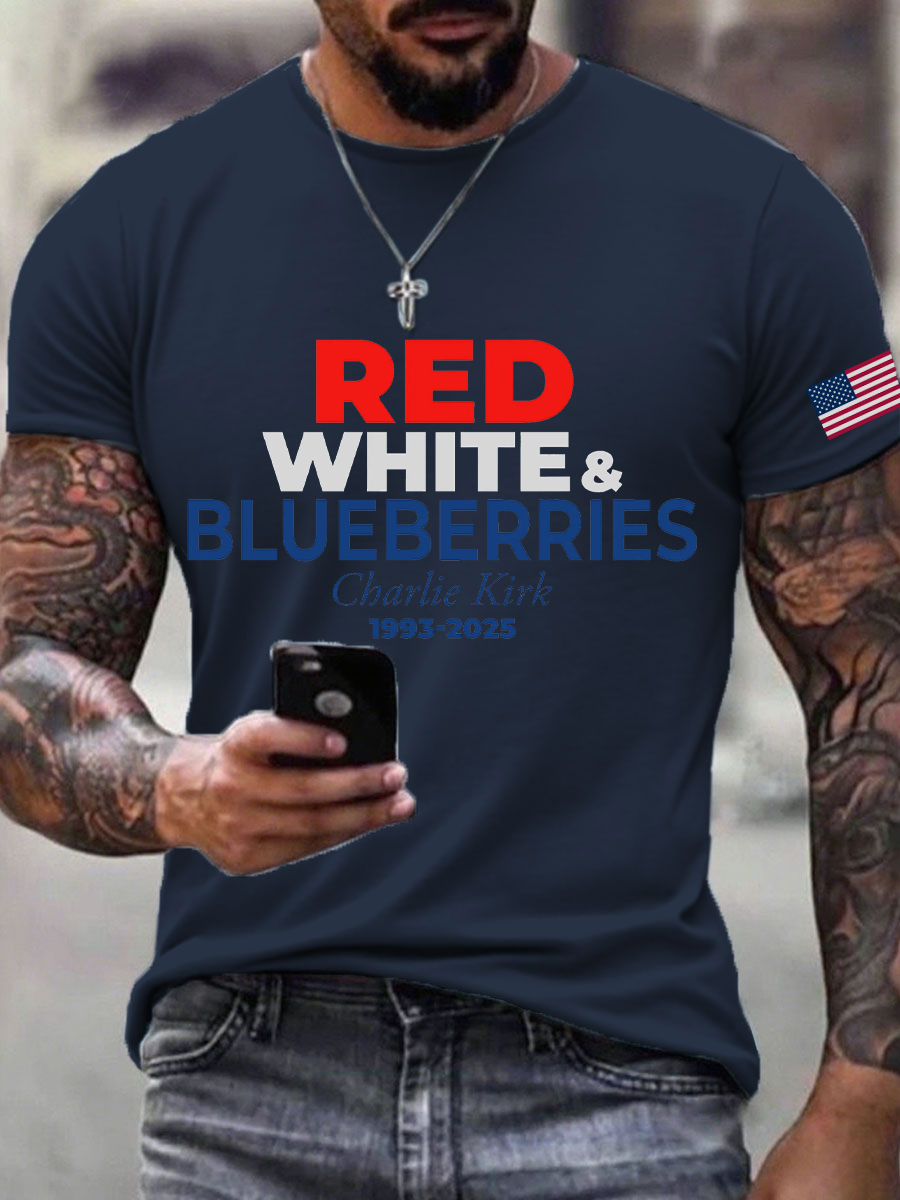 Red White And Blueberries Merch T-Shirt Freedom 1993 2025 Commemorative Charlie Kirk Shirt
