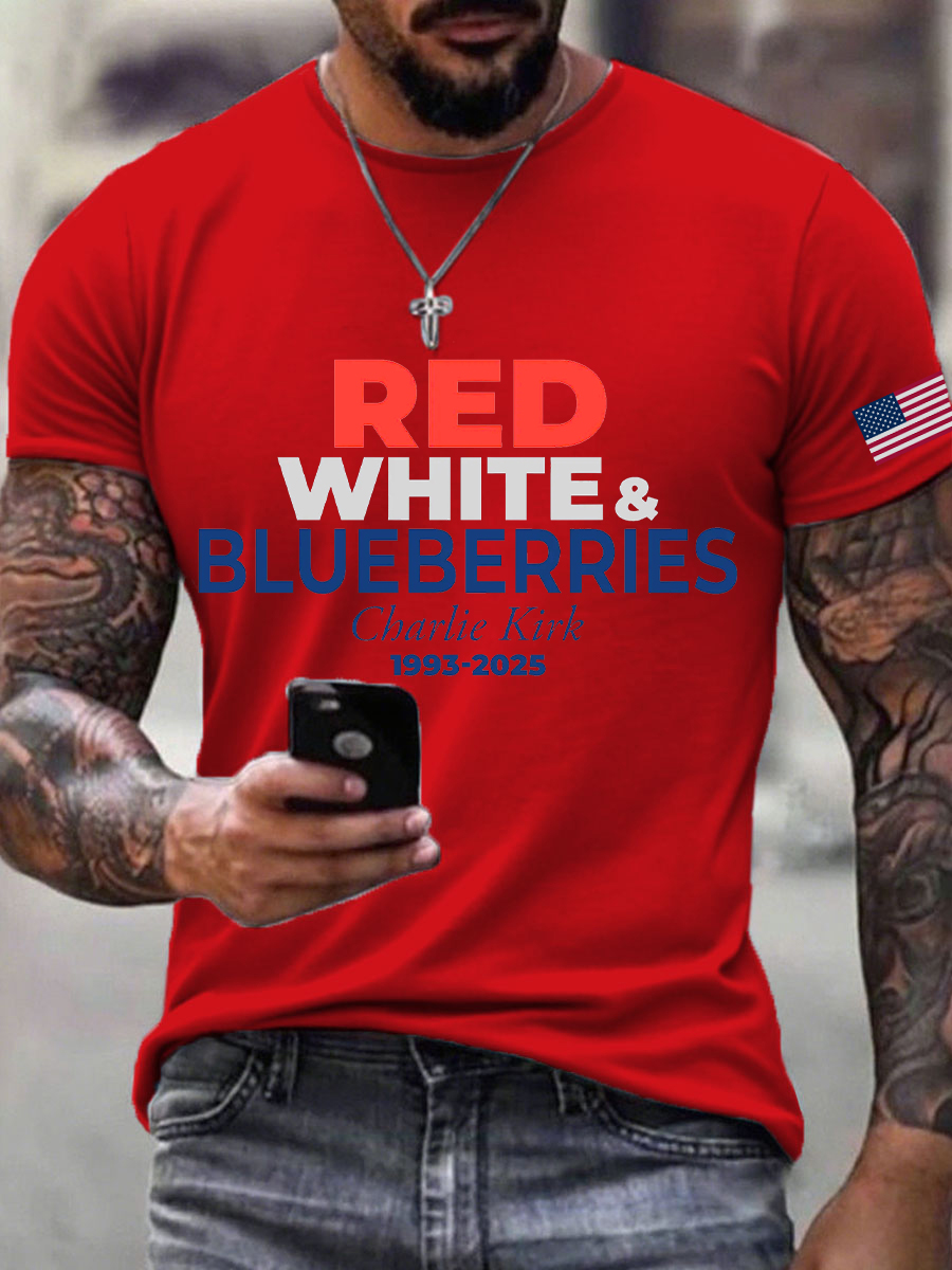 Red White And Blueberries Merch T-Shirt Freedom 1993 2025 Proud Charlie Kirk Shirt