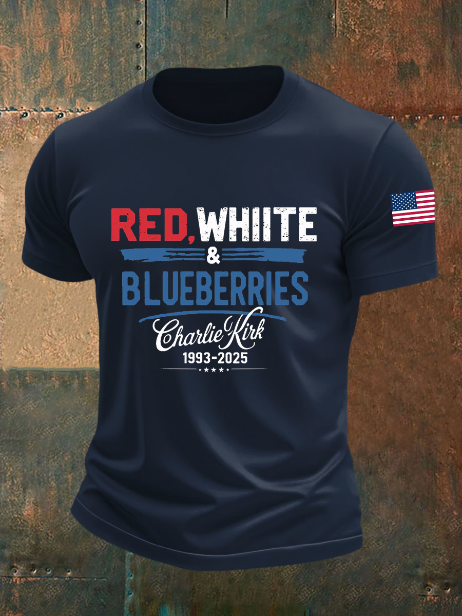 Red White And Blueberries Merch T-Shirt Freedom A True Patriot 1993 2025 Charlie Kirk Apparel