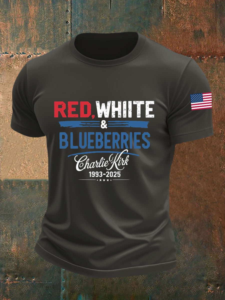 Red White And Blueberries Merch T-Shirt Freedom A True Patriot 1993 2025 Charlie Kirk Shirt