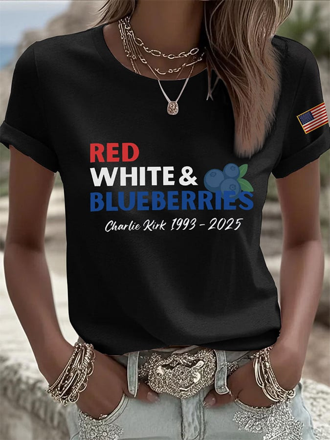 Red White And Blueberries Merch T-Shirt Freedom Charlie Kirk 1993 2025 Merch