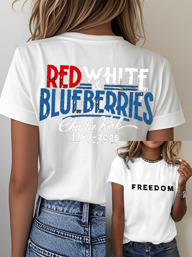 Red White And Blueberries Merch T-shirt Freedom In Memory Of Charlie Kirk Freedom TPUSA Apparel